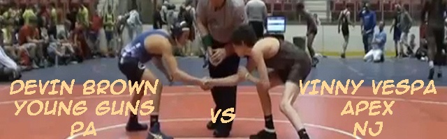 106 lbs match Devin Brown young guns vs. Vinny Vespa apex